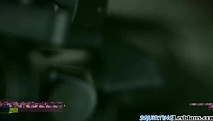 Inked tattooed babe squirts hard fingered by busty milf lesbian erotic play