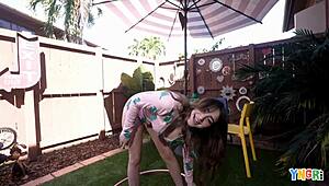 Can petite teen Lilibet Saunders handle her first hardcore cowgirl ride on big cock?