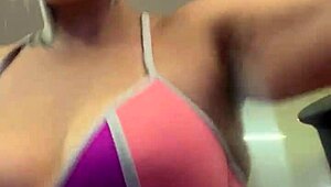 bikini girl trains at ipanema gym facing beach gets horny from public stares