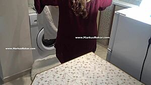 voyeur spies latina milf maid stuck bent over in washing machine huge ass exposed