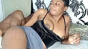 Intense African teen chokes on massive BBC slobbering wildly perfect tits heaving huge cum facial blast