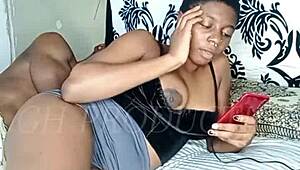 Intense African teen chokes on massive BBC slobbering wildly perfect tits heaving huge cum facial blast