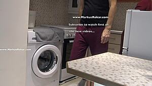 voyeur spies latina milf maid stuck bent over in washing machine huge ass exposed