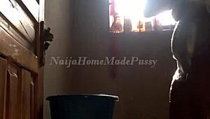 big titted black babe calls daddy into her wet shower play