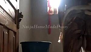 big titted black babe calls daddy into her wet shower play