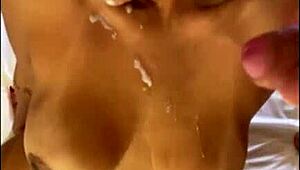 watch me cumshot all over this brazilian milf's big tits after monster cock blowjob facial