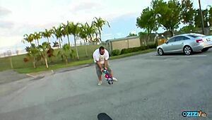 Blonde skater babe strips bends over for hard doggystyle pussy pounding.