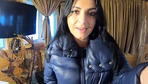 Brunette Milf Deepthroats in Tight Cameltoe Leggings and Puffer Jacket Till Cum Blast