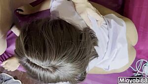 thai student slut gets creampie in uniform moans loud hiding face