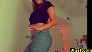 Cute girl shoves butt plug then anal dildo deep inside