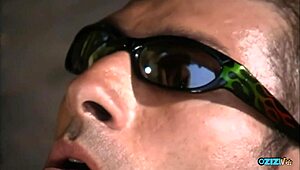 brunette whore bends over for anal doggystyle then facial on lodge porch.