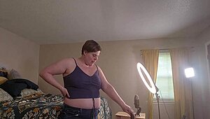 getting ready to film my giantess crush video as clara crisp tall bbw milf backstage armpits belly