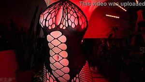Murmuriel rides huge dildo deep in tight pussy and ass while orgasming in fishnets and lingerie with big natural tits