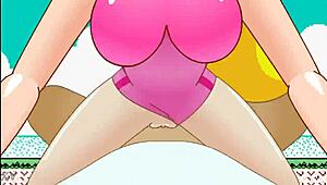 i bounce hard in peach swimsuit cowgirl ride