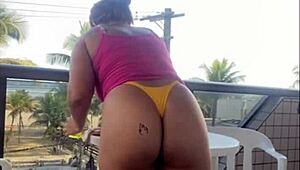 Hubby catches me flashing big pussy on balcony in tiny bikini 😏👙