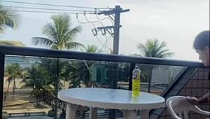 Hubby catches me flashing big pussy on balcony in tiny bikini 😏👙