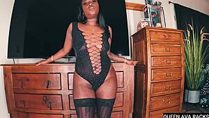 thick ebony queen ava shakes big ass in lingerie cock tease