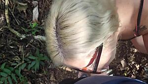 Hot Blonde Milf Fucks Bareback in Park Cum on Ass Then Keeps Going