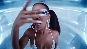 Beautiful chick grooves to music