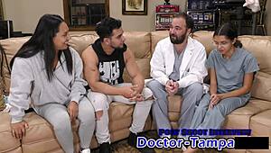 Dr Tampa performs petite Latina Mia's first gyno exam with fingering and spreading