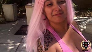 hey barbi why'd you dye that pink hair just for rome major to blast cum all over it after riding?