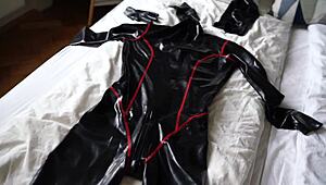 Picture this horror latex threesome where they stuff shaved pussies with monster cocks