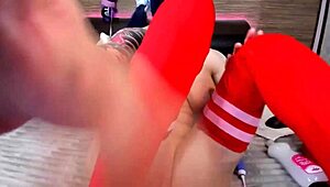 Her pussy throbs with raw emotion as she pounds herself deep with that huge wet dildo on webcam