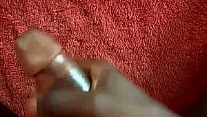 jerking my huge cock all over in the bedroom