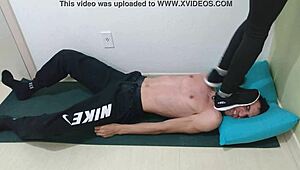 hey mistress emma stomps hard in her new sneakers testing that brutal trample