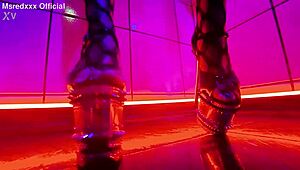 Curvy Redhead Oiled Slut Strips Lingerie Teasing Huge Fake Tits Pierced Nipples