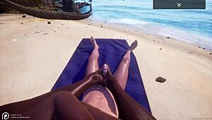 curvy black milf jadeen rides jason's big white cock on beach loving that ebony pussy pounding