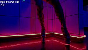 Curvy Redhead Oiled Slut Strips Lingerie Teasing Huge Fake Tits Pierced Nipples