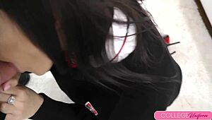 uniformed french lea gurelin teases with oral skills