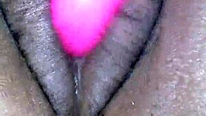 miss chocolate's fat ebony ass squirts wild with huge dildo deep inside