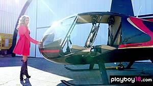 glamorous blonde canadian teen pilot heidi michel strips nude posing in her copter 😍✈️