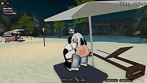 this roblox wife sneaks a quick fuck on beach while clueless husband looks away