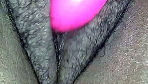 miss chocolate's fat ebony ass squirts wild with huge dildo deep inside