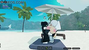 this roblox wife sneaks a quick fuck on beach while clueless husband looks away