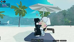 this roblox wife sneaks a quick fuck on beach while clueless husband looks away