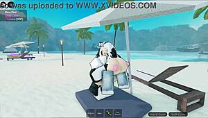 this roblox wife sneaks a quick fuck on beach while clueless husband looks away