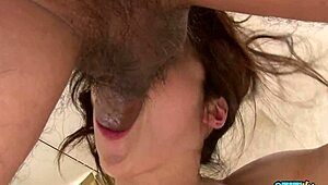 Old guy walks in bathroom young asian bends over big ass clit for deepthroat creampie