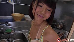 Japanese Tanned Housewife Tomoyo Isumi Fingers Hairy Pussy Then Oral Sex Uncensored Close-Up