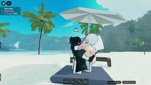 this roblox wife sneaks a quick fuck on beach while clueless husband looks away