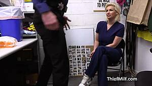 Big-tit nurse thief confronts officer after workplace bust.