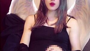 Japanese ladyboy angel with crotch dick masturbates live on cam crossdressing cutely.