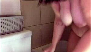 fucking myself hard in the bathroom with toys till orgasm hits my fat ass pussy