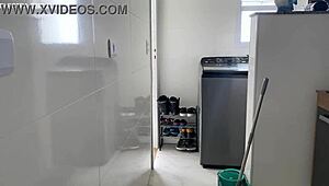 damn this brazilian maid's big ass is so hot every time she squats my cock throbs voyeur style
