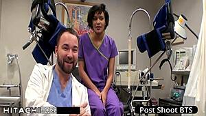 freshman jackie banes spreads legs as nurse forces hitachi vibrator deep for mandatory gaping orgasm