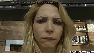 Ever seen a blonde shemale stroke her huge schlong solo?