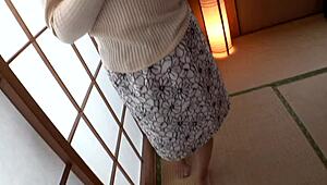 Does this beautiful busty brunette Japanese milf's huge natural tits make you crave her curvy bedroom ass play?